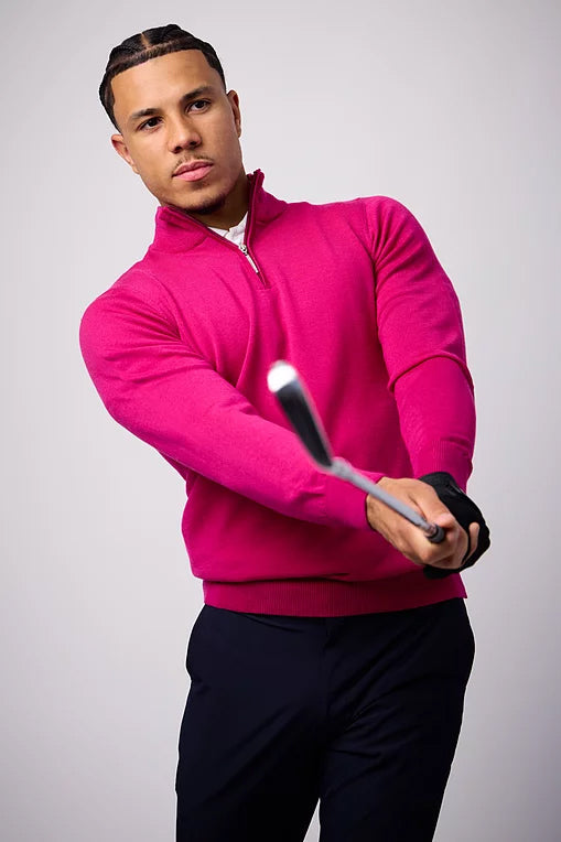 Jasper Mens Quarter Zip Lightweight Merino Wool Golf Sweater
