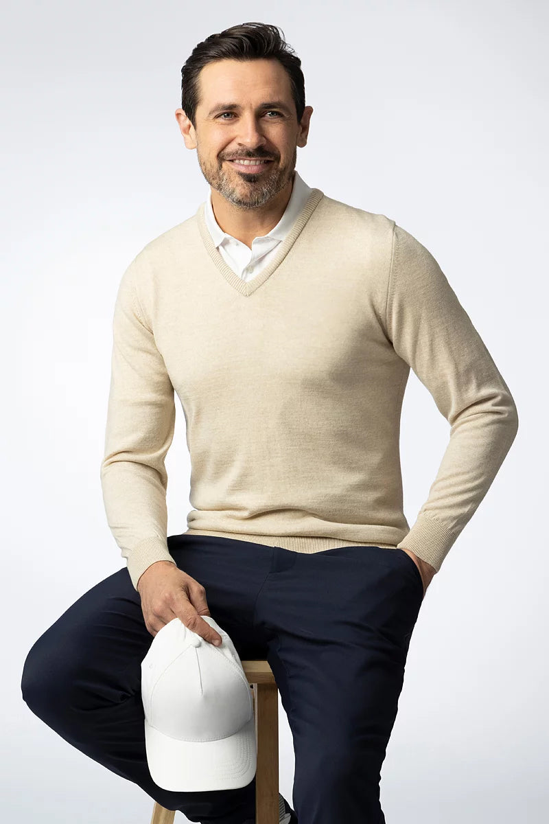 Jasper Mens V Neck Merino Wool Lightweight Golf Sweater
