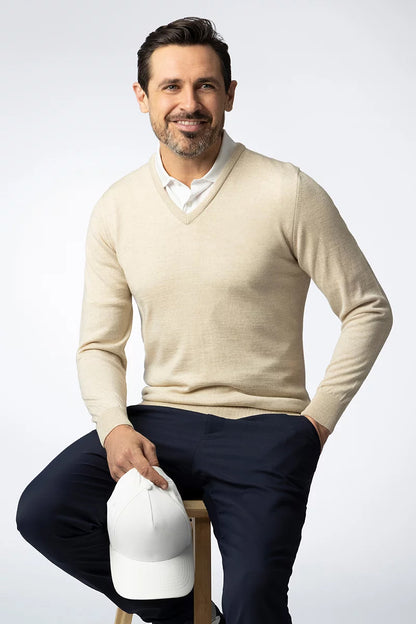 Jasper Mens V Neck Merino Wool Lightweight Golf Sweater